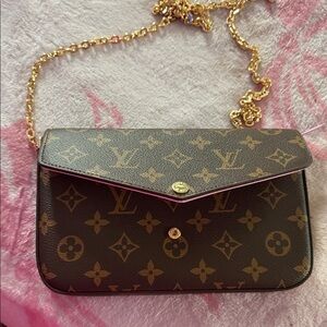 LV Clutch with Gold Chain